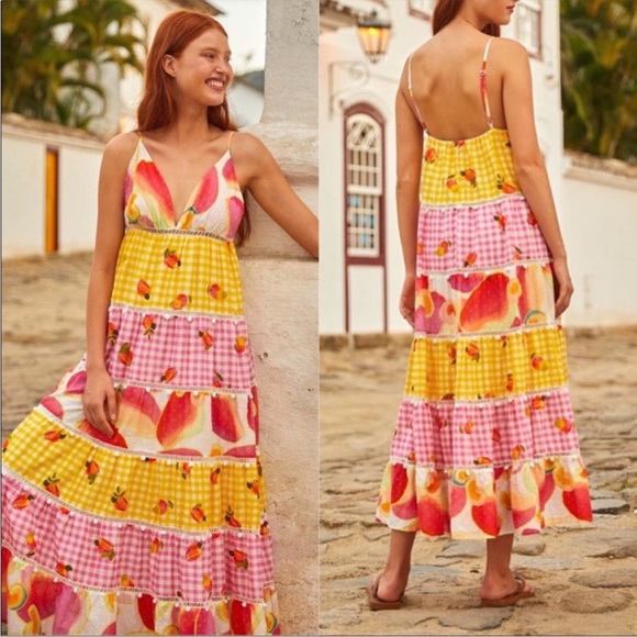 Farm Rio NEW Colorful Picnic Gingham Cashew Maxi Dress Size XL - Picture 4 of 7